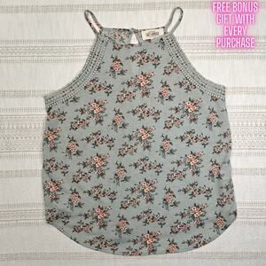 Sweet Wanderer Green Floral High Neck Tank Top Size XL NEW